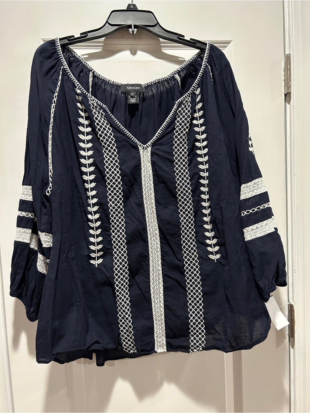 Karen Kane Women’s 2X Navy Pheasant Top Embroidered Details